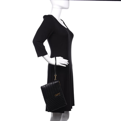 Saint Laurent Calfskin Matelasse Chevron Monogram A5 Wristlet Black 3 of 12