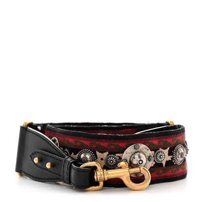 Christian Dior Canvas Embroidered Studded Bohemian Shoulder Strap Red 1 of 5