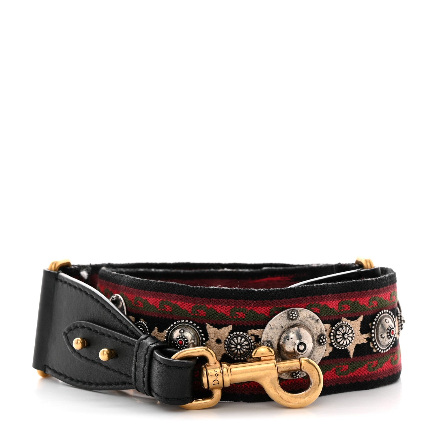 Christian Dior Canvas Embroidered Studded Bohemian Shoulder Strap Red 1 of 5