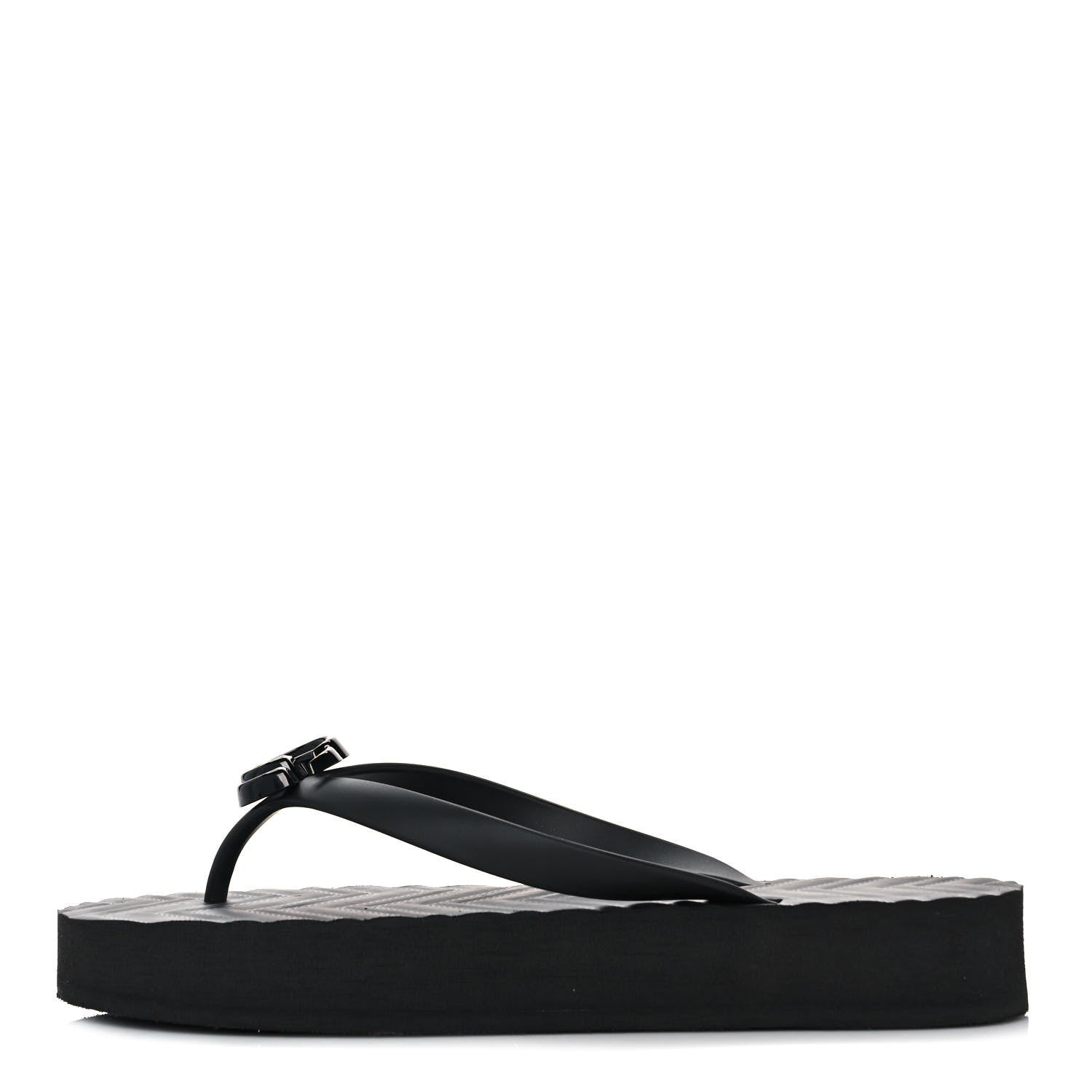 Gucci Rubber Chevron Womens GG Thong Sandals 39 Black 1 of 9