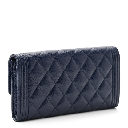Chanel Caviar Quilted Large Boy Gusset Flap Wallet Blue 3 of 8
