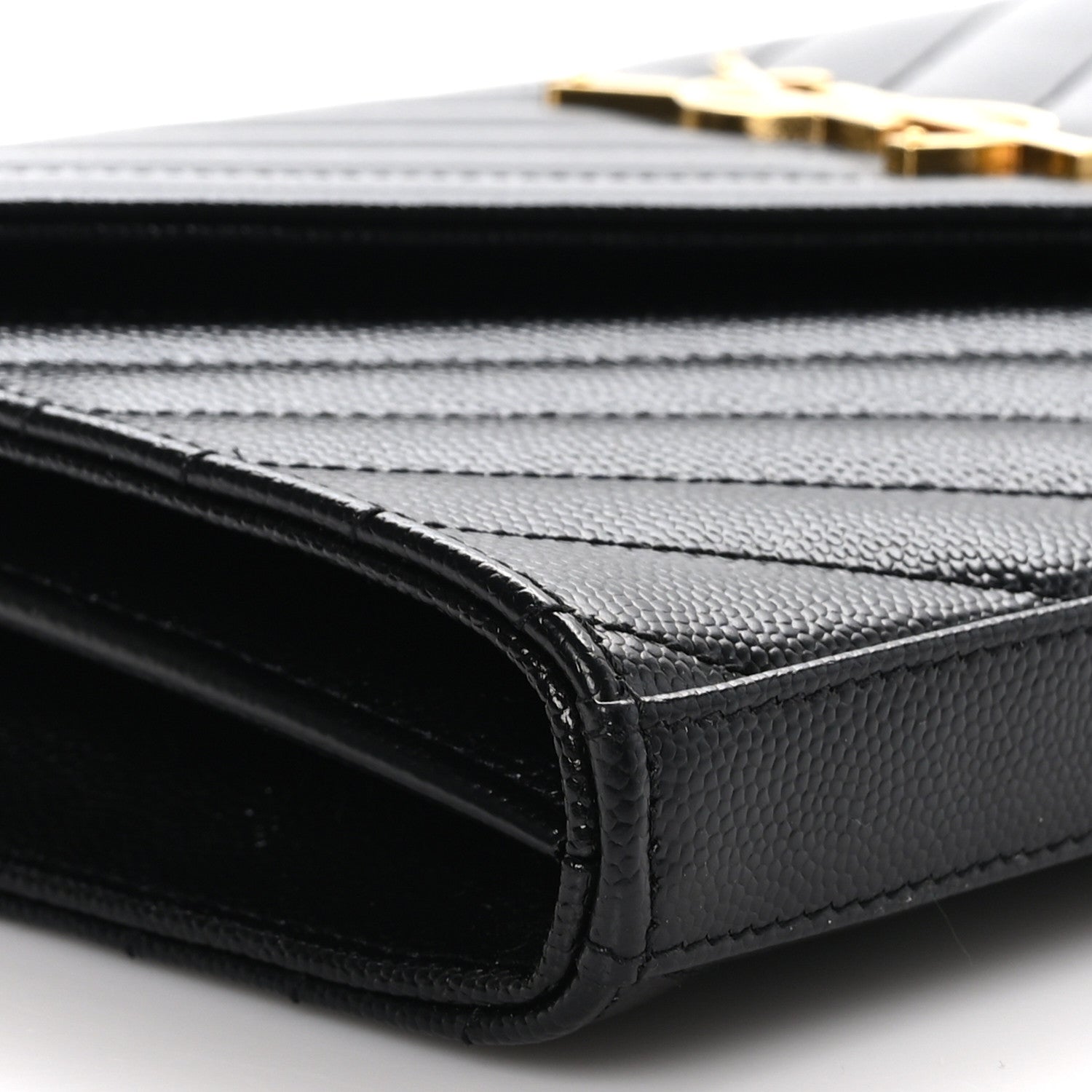 Saint Laurent Grain De Poudre Matelasse Chevron Monogram Chain Wallet Black 7 of 9