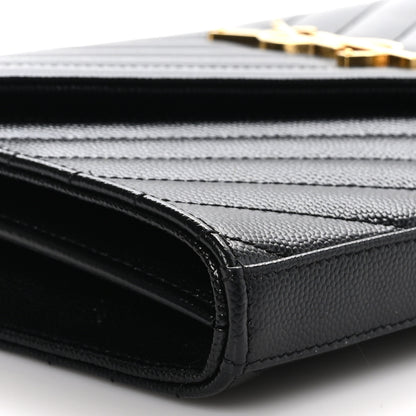 Saint Laurent Grain De Poudre Matelasse Chevron Monogram Chain Wallet Black 7 of 9
