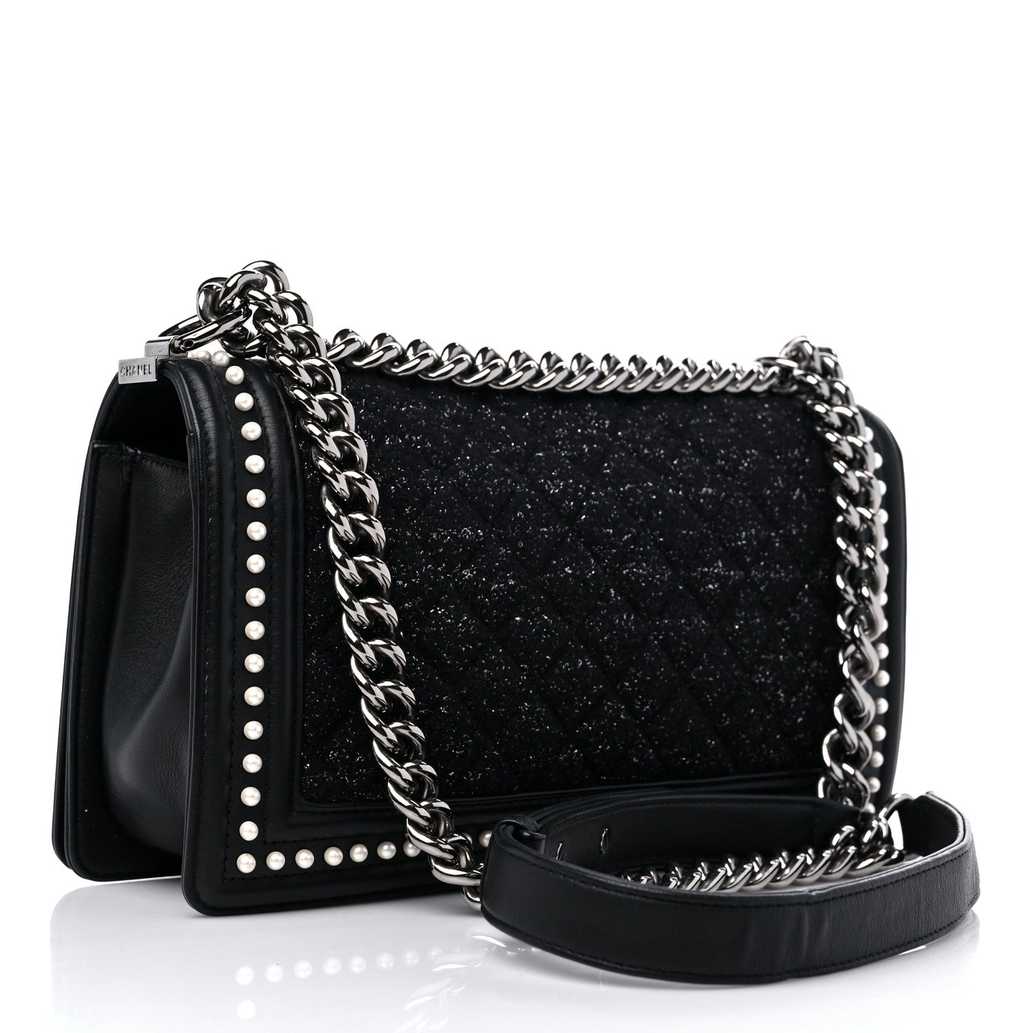 Chanel Calfskin Pearl Tweed Medium Boy Flap Black 3 of 9