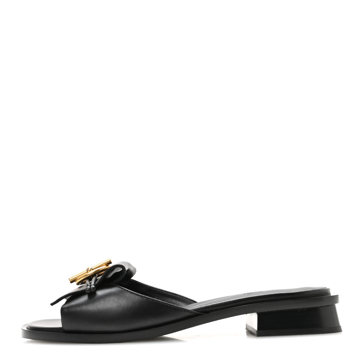 Hermes Calfskin Womens Isle Sandals 39 Black 1 of 9