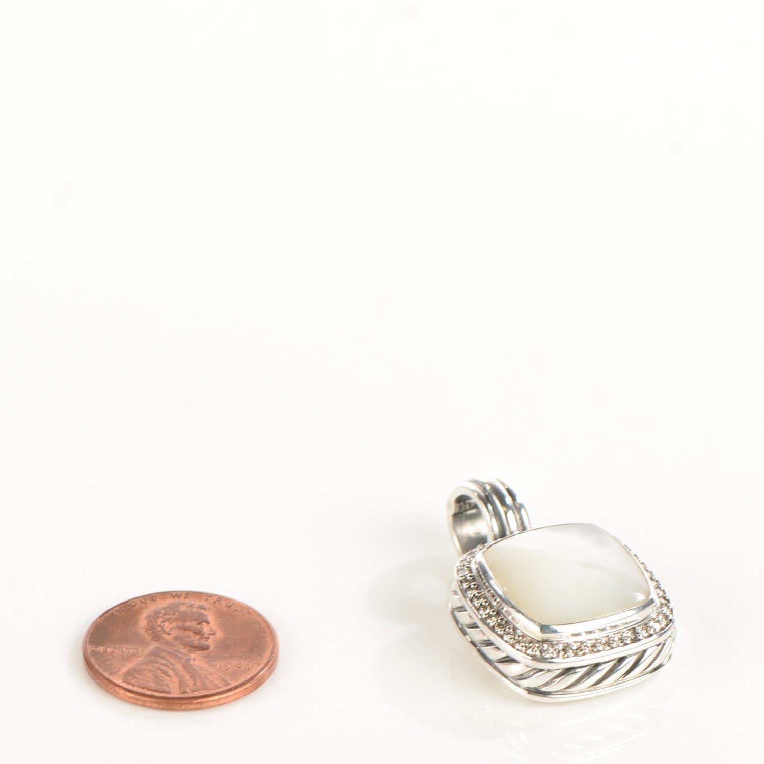 David Yurman Sterling Silver Diamond Mother of Pearl 14mm Albion Enhancer Pendant 2 of 4