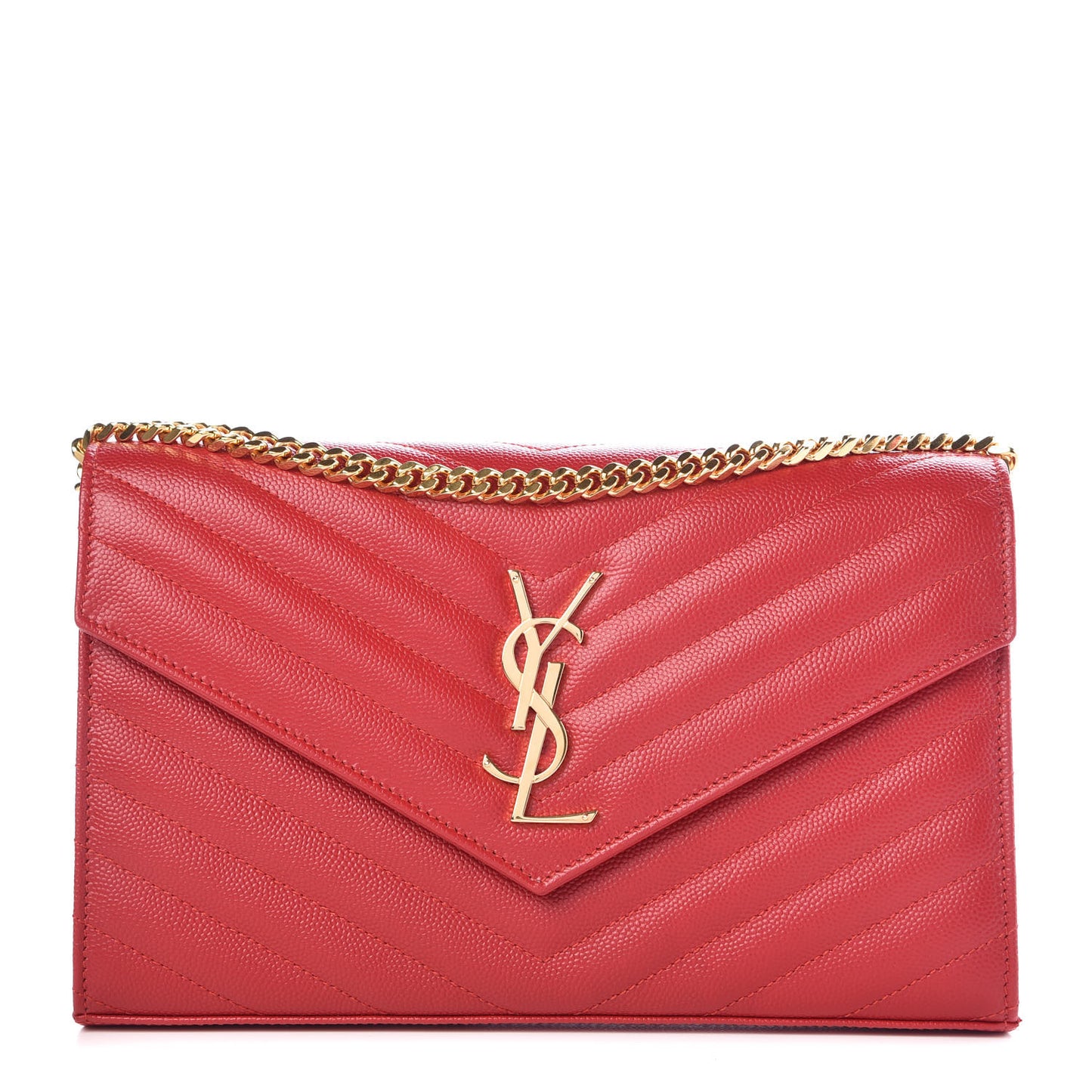 Grain De Poudre Matelasse Chevron Monogram Chain Wallet New Red