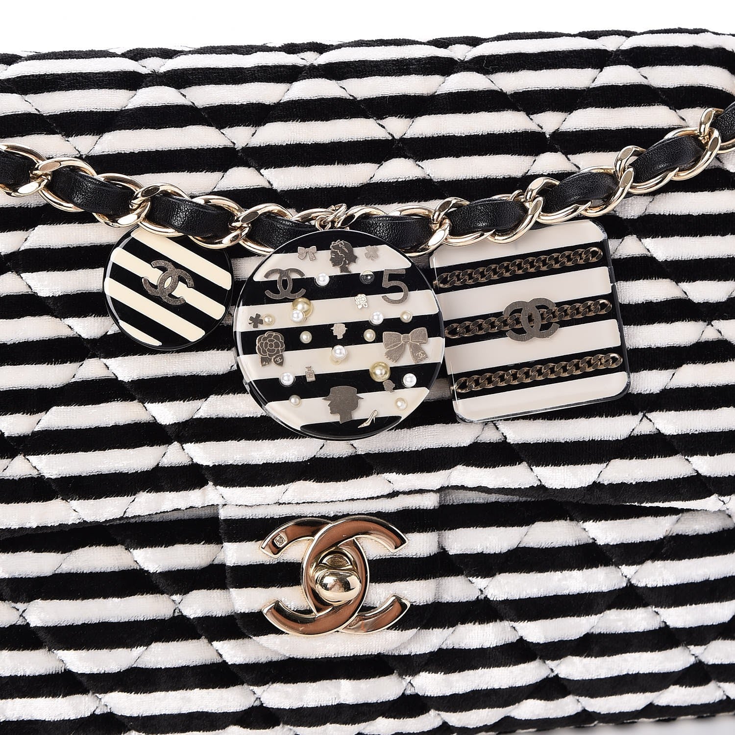 Chanel Velvet Quilted Medium Flap Black White 9 of 9
