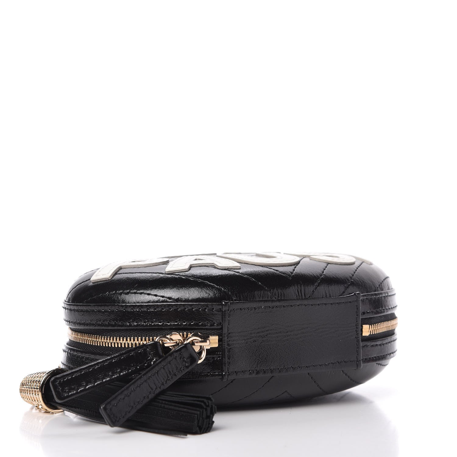 Chanel Lambskin Embroidered Chevron Quilted La Pausa Tassel Clutch Black 4 of 11