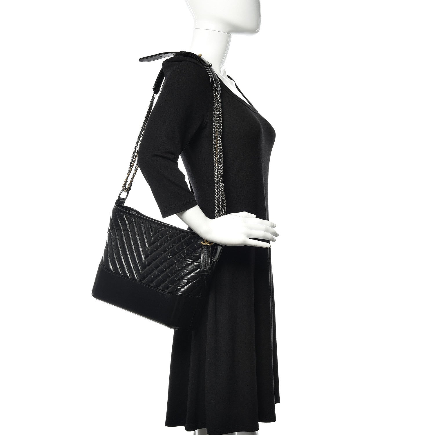 Chanel Aged Calfskin Chevron Quilted Medium Gabrielle Hobo Black 2 of 11