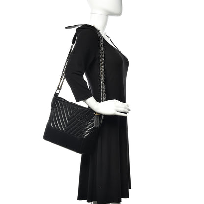Chanel Aged Calfskin Chevron Quilted Medium Gabrielle Hobo Black 2 of 11