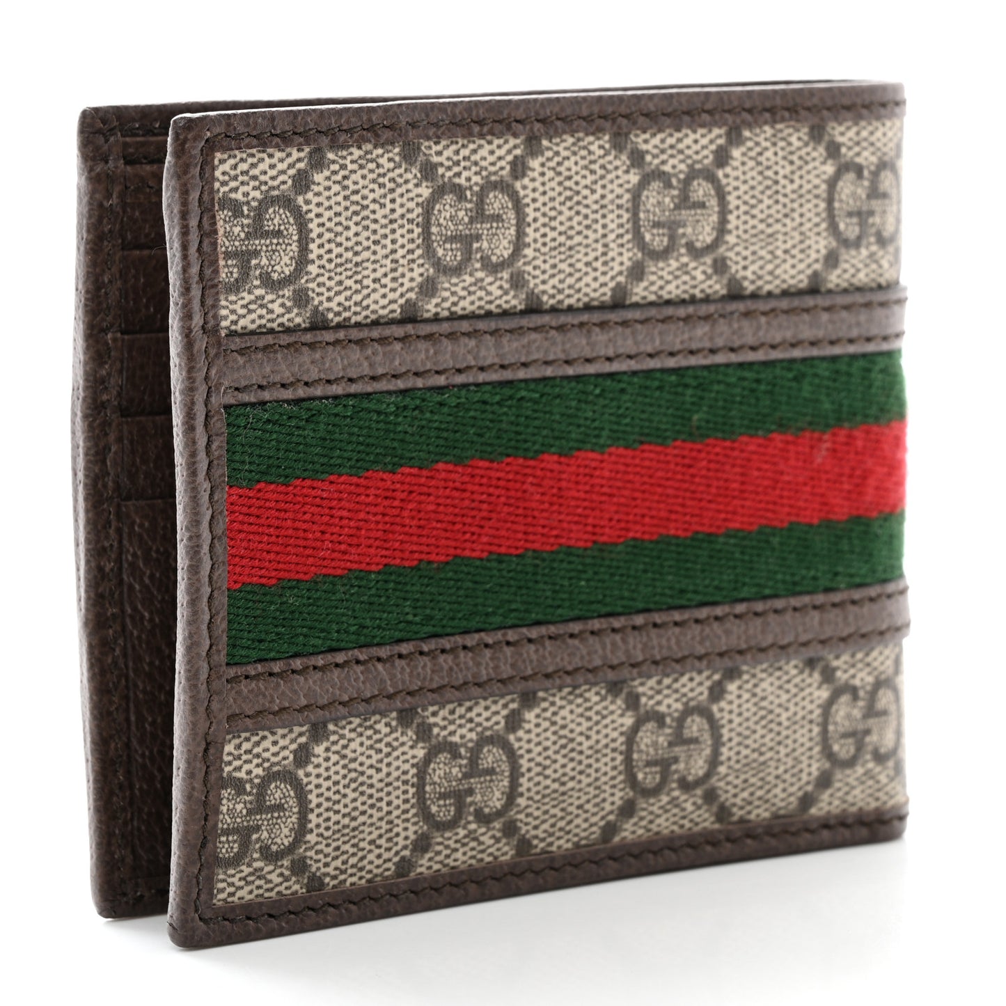 GG Supreme Monogram Web Mens Ophidia Bi-Fold Coin Wallet Beige New Acero