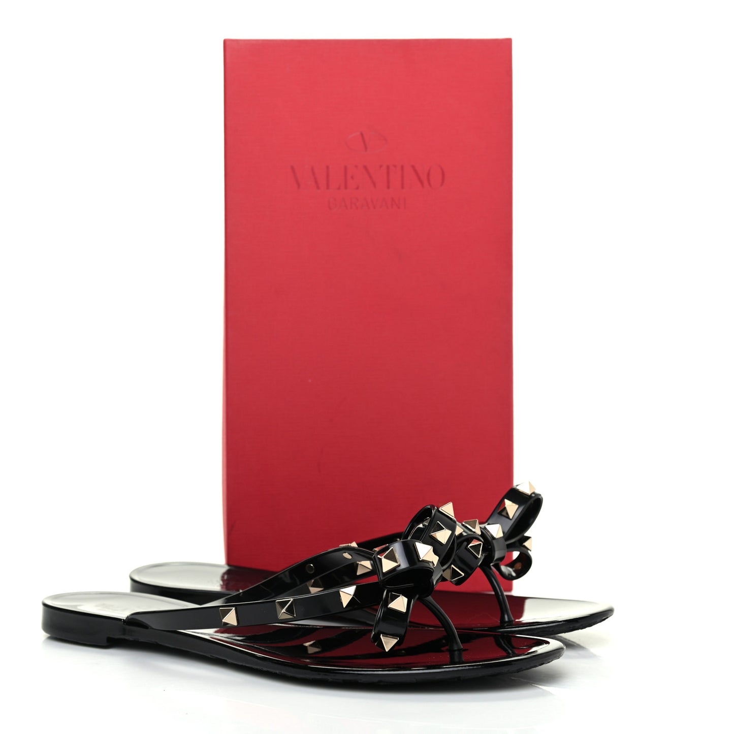 PVC Jelly Rockstud Bow Thong Sandals 40 Black