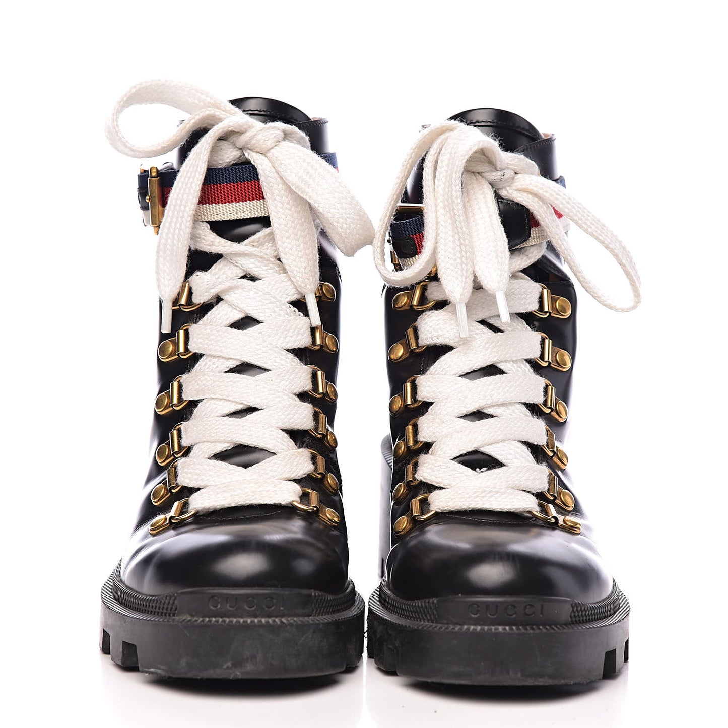 Calfskin Sylvie Web Lace Up Combat Boots 35 Black
