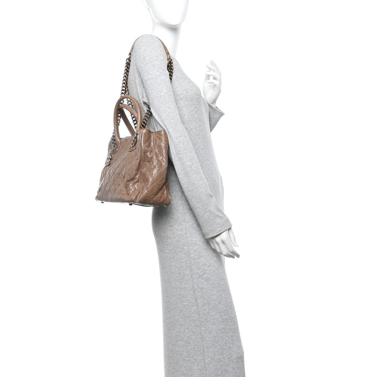 Chanel Glazed Caviar Quilted Small Shiva Tote Beige 2 of 10