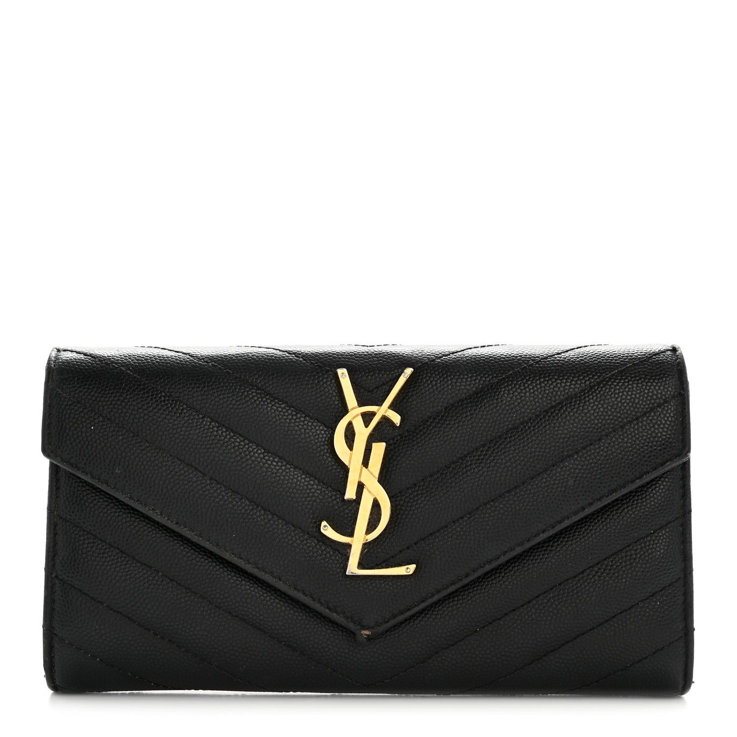 Saint Laurent Grain De Poudre Matelasse Chevron Monogram Flap Wallet Black 1 of 13