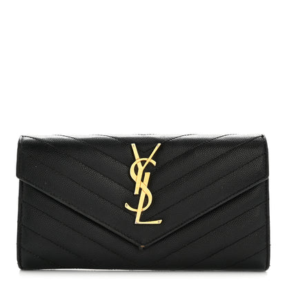 Saint Laurent Grain De Poudre Matelasse Chevron Monogram Flap Wallet Black 1 of 13