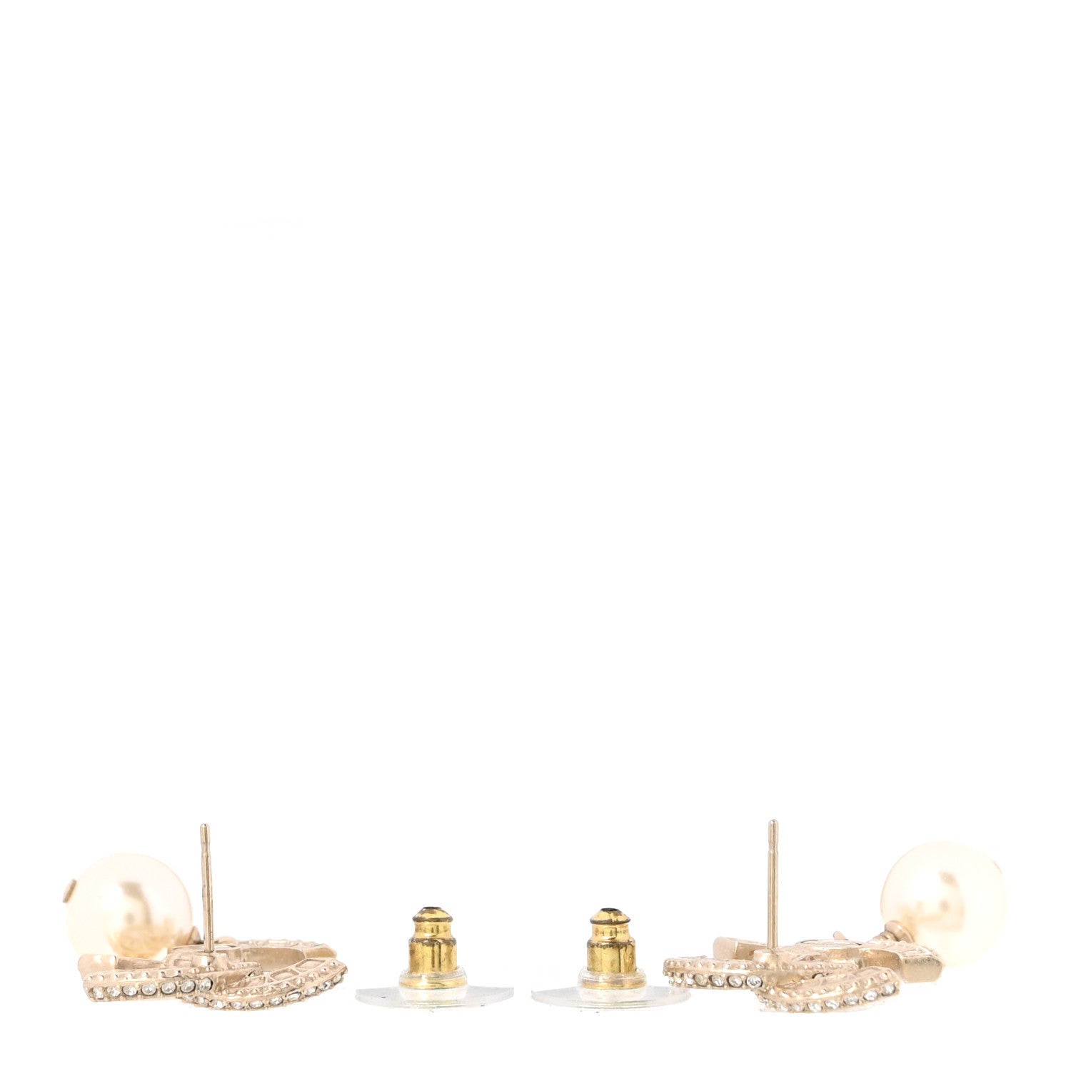 Chanel Crystal Timeless CC Pearl Drop Earrings Light Gold 3 of 5