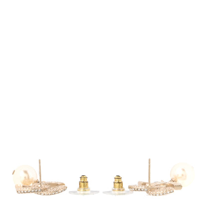 Chanel Crystal Timeless CC Pearl Drop Earrings Light Gold 3 of 5