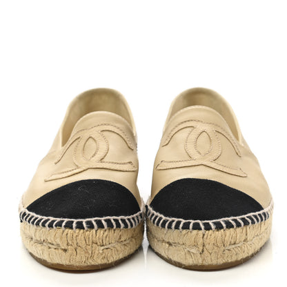 Chanel Lambskin CC Espadrilles 38 Beige Black 2 of 10
