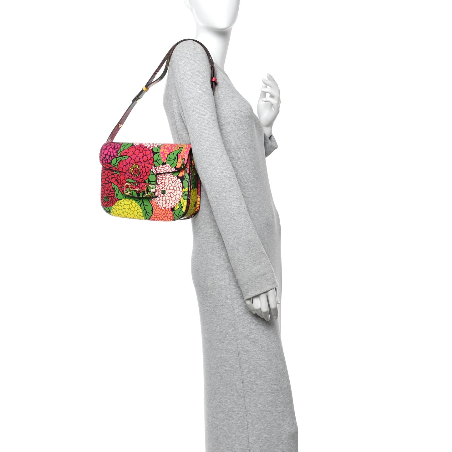 X KEN SCOTT New Shangai Calfskin Pomponica Print Horsebit 1955 Shoulder Bag Multicolor Fuxia Pompon