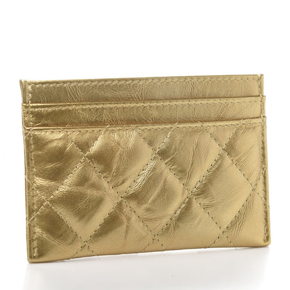 Chanel Metallic Distressed Calfskin Quilted CC Card Holder Gold 3 of 11