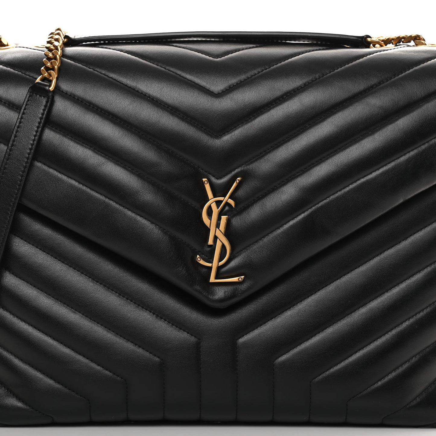 Calfskin Y Quilted Monogram Large Loulou Chain Satchel Black