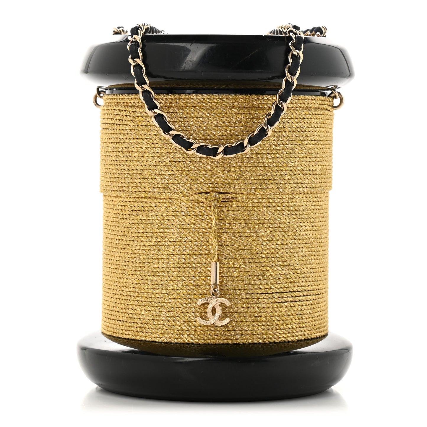 Plexiglass Bobbin Minaudière Clutch Black Gold