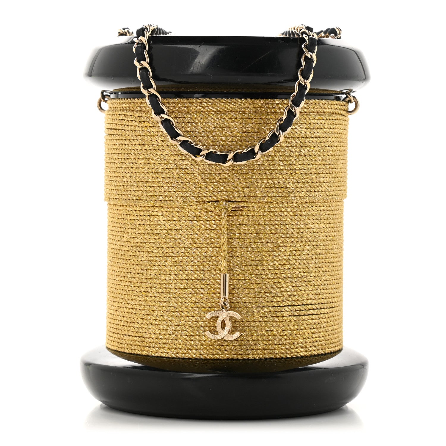 Chanel Plexiglass Bobbin Minaudière Clutch Black Gold 1 of 5