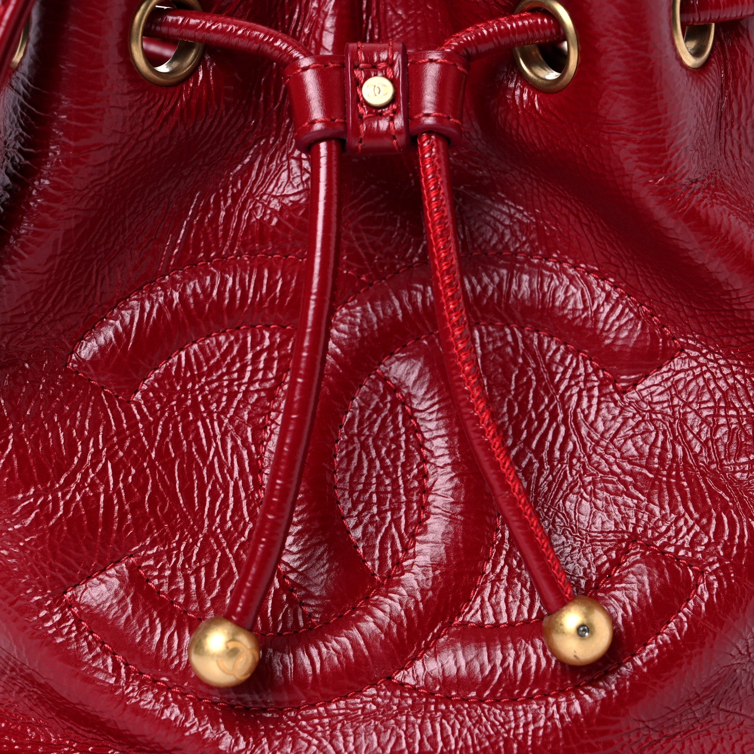 Chanel Shiny Aged Calfskin CC Chain Mini Drawstring Bag Red 8 of 11
