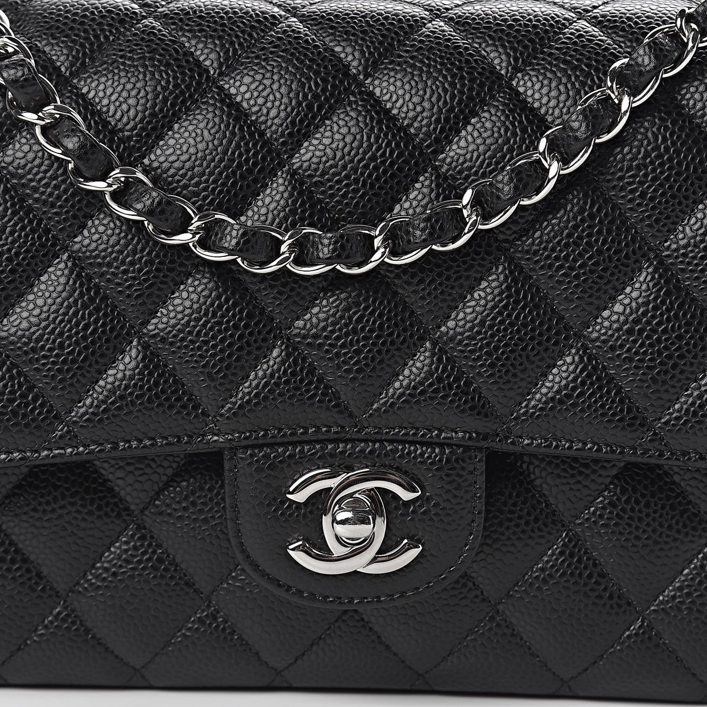 Caviar Quilted Medium Double Flap Black
