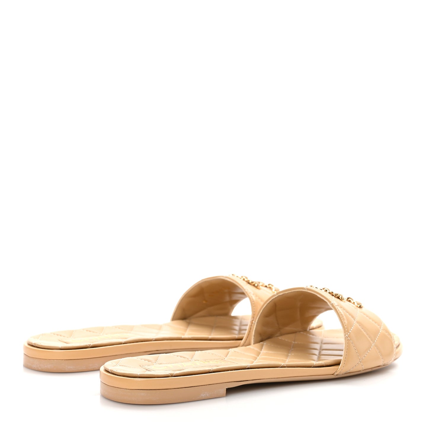 Shiny Goatskin CC Chain Mule Sandals 39 Beige