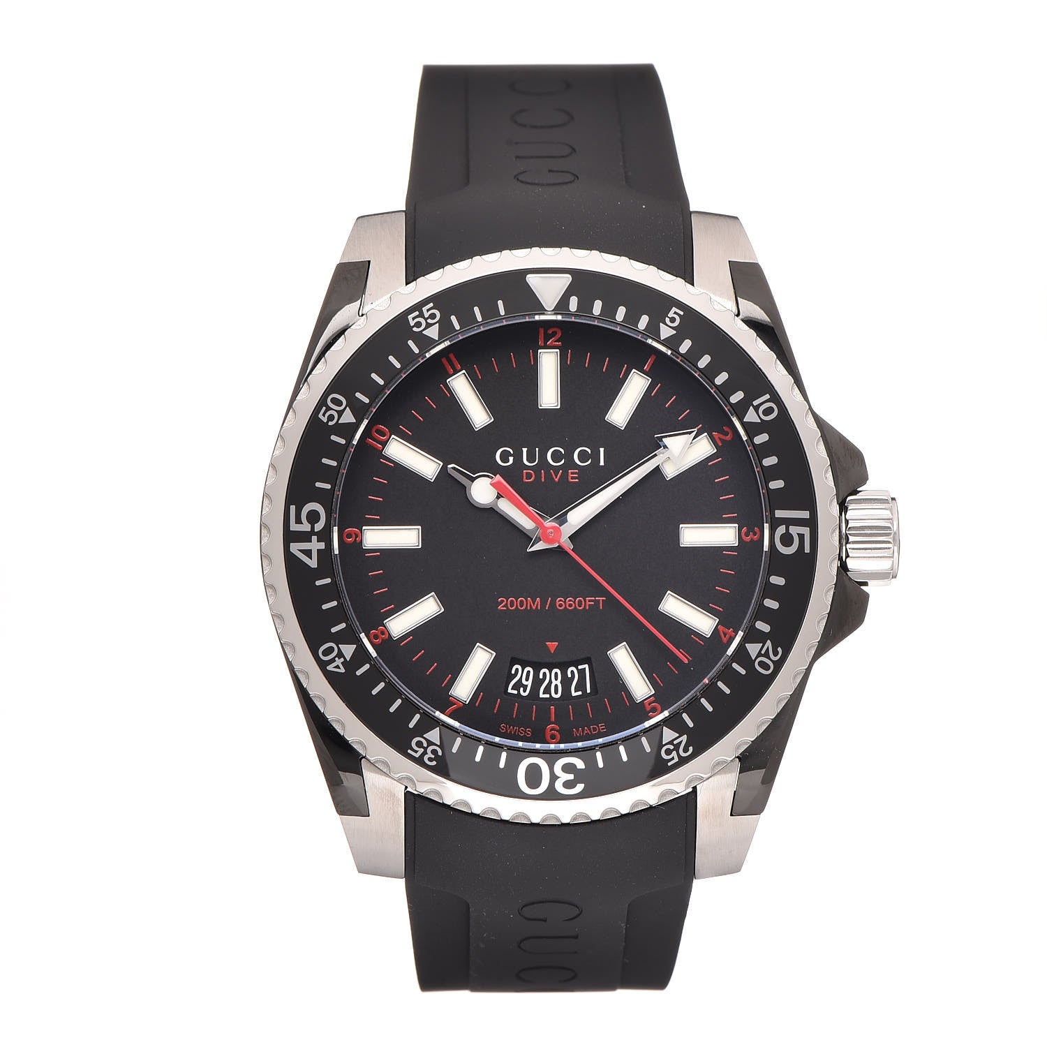 Gucci Stainless Steel Rubber 40mm Dive Quartz Watch Black 1 of 7