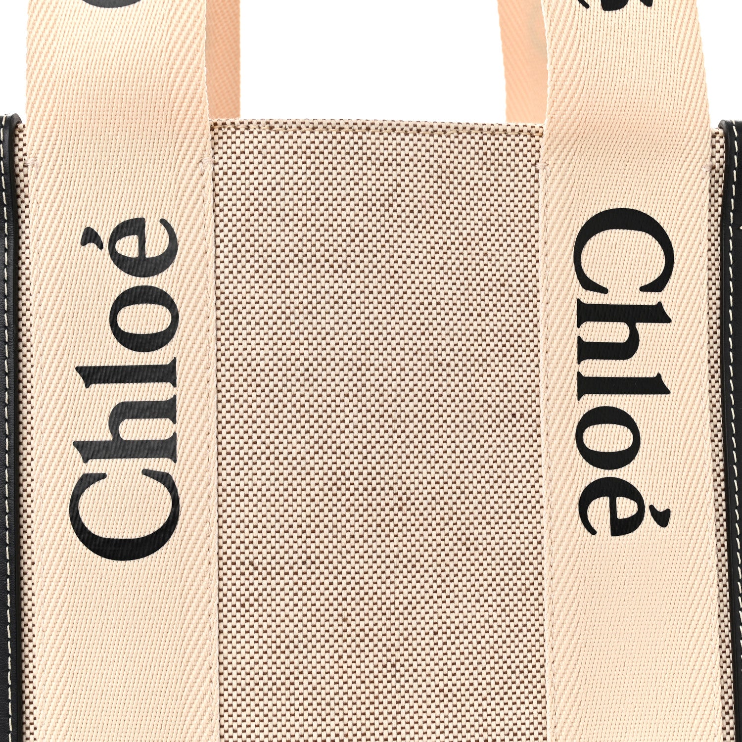Chloe Cotton Calfskin Medium Woody Ribbon Tote White Black 8 of 10