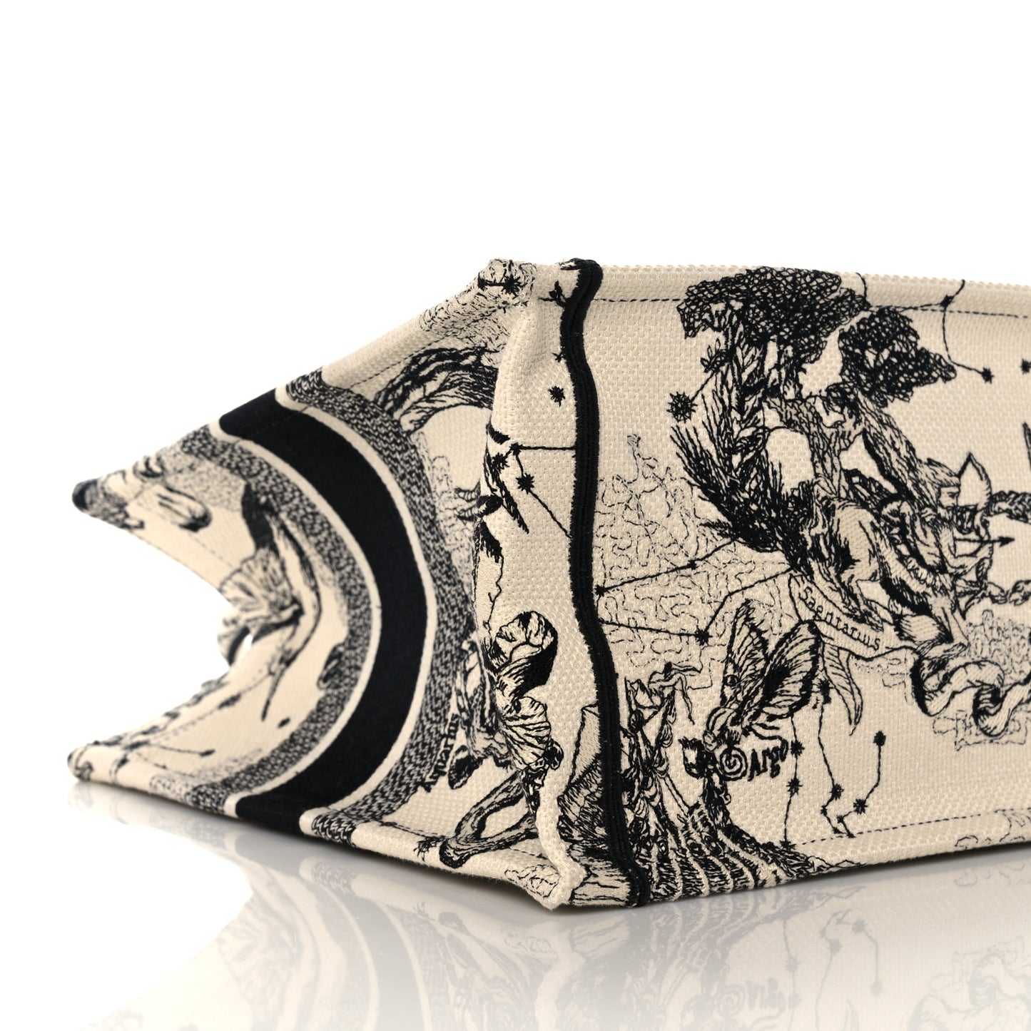 Canvas Zodiac Toile De Jouy Embroidered Medium Book Tote Latte
