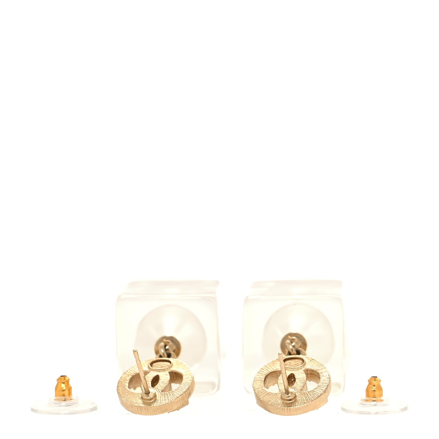 Crystal Lucite Pearl CC Drop Earrings Gold