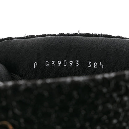 Chanel Tweed Lambskin Lace Up Combat Boots 38.5 Black Silver 6 of 9