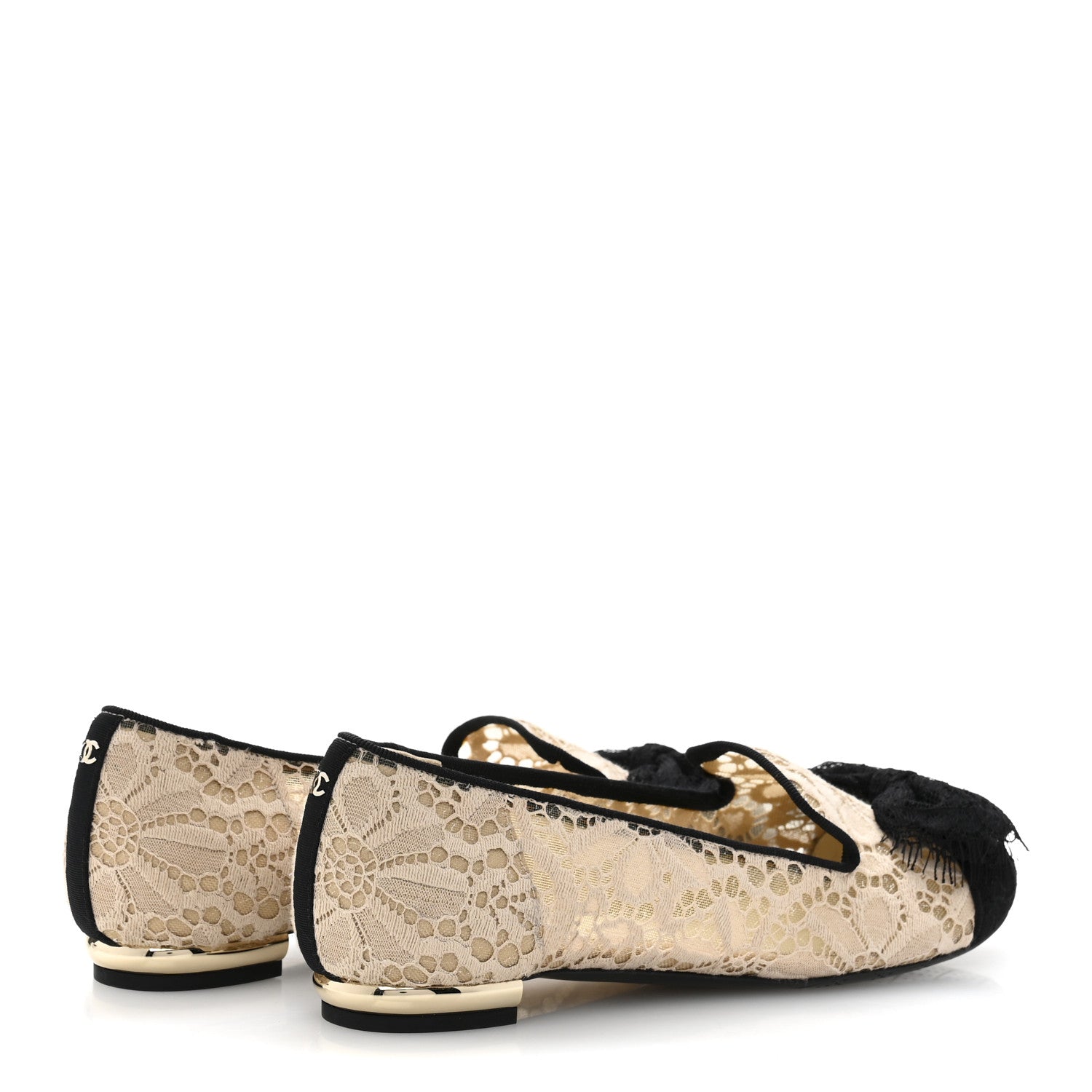 Chanel Lace Cap Toe CC Flats 36.5 Beige Black 5 of 9