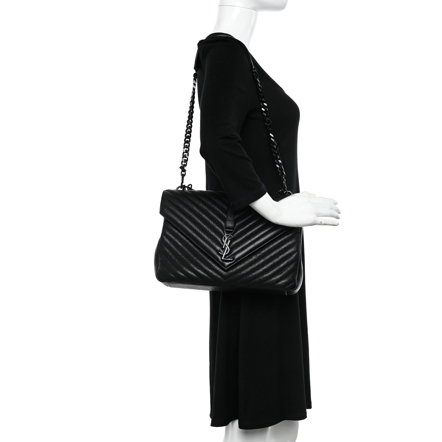 Saint Laurent Sheepskin Matelasse Chevron Monogram Monochrome Large College Satchel Black 2 of 10
