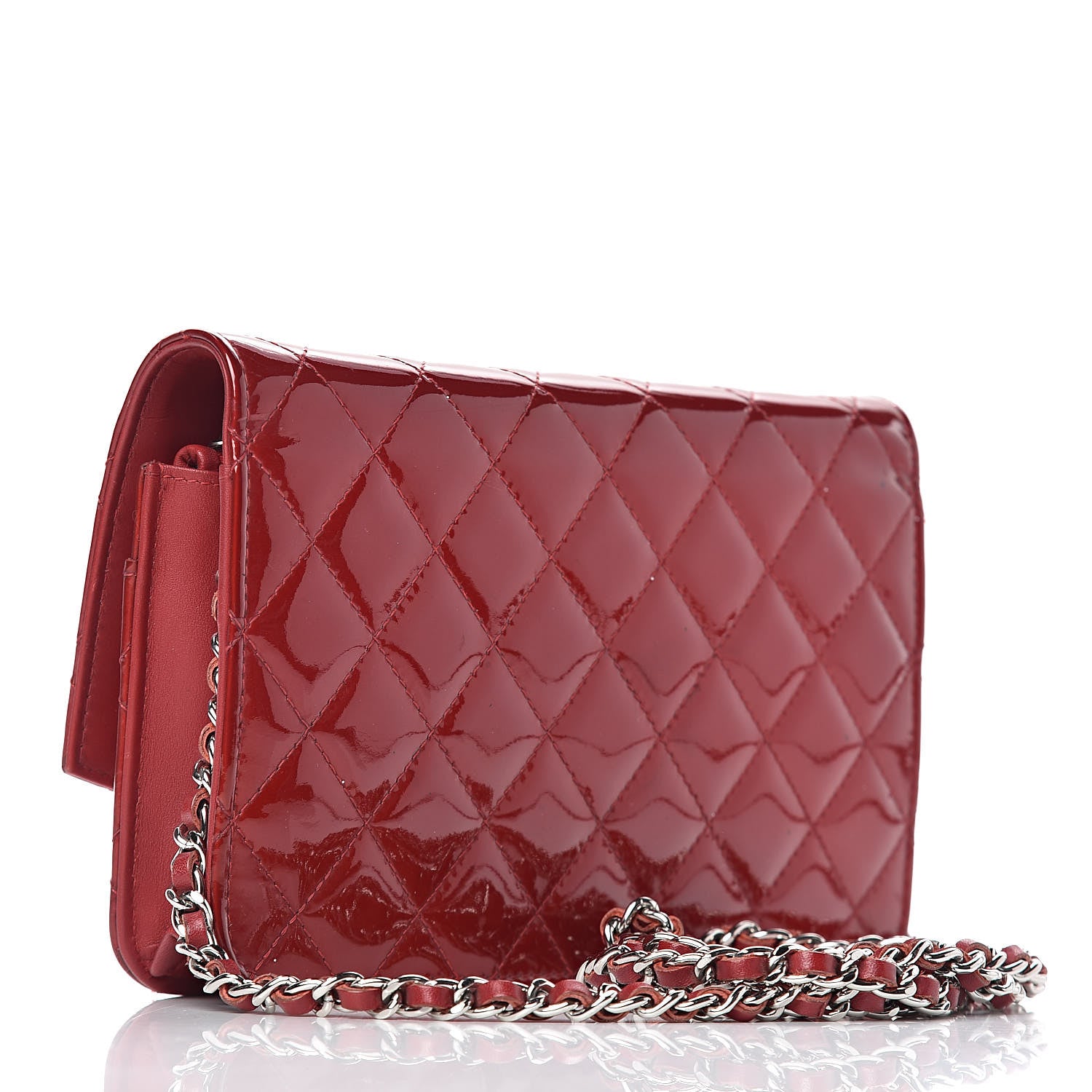 Chanel Patent Quilted Brilliant Wallet On Chain WOC Red 3 of 20