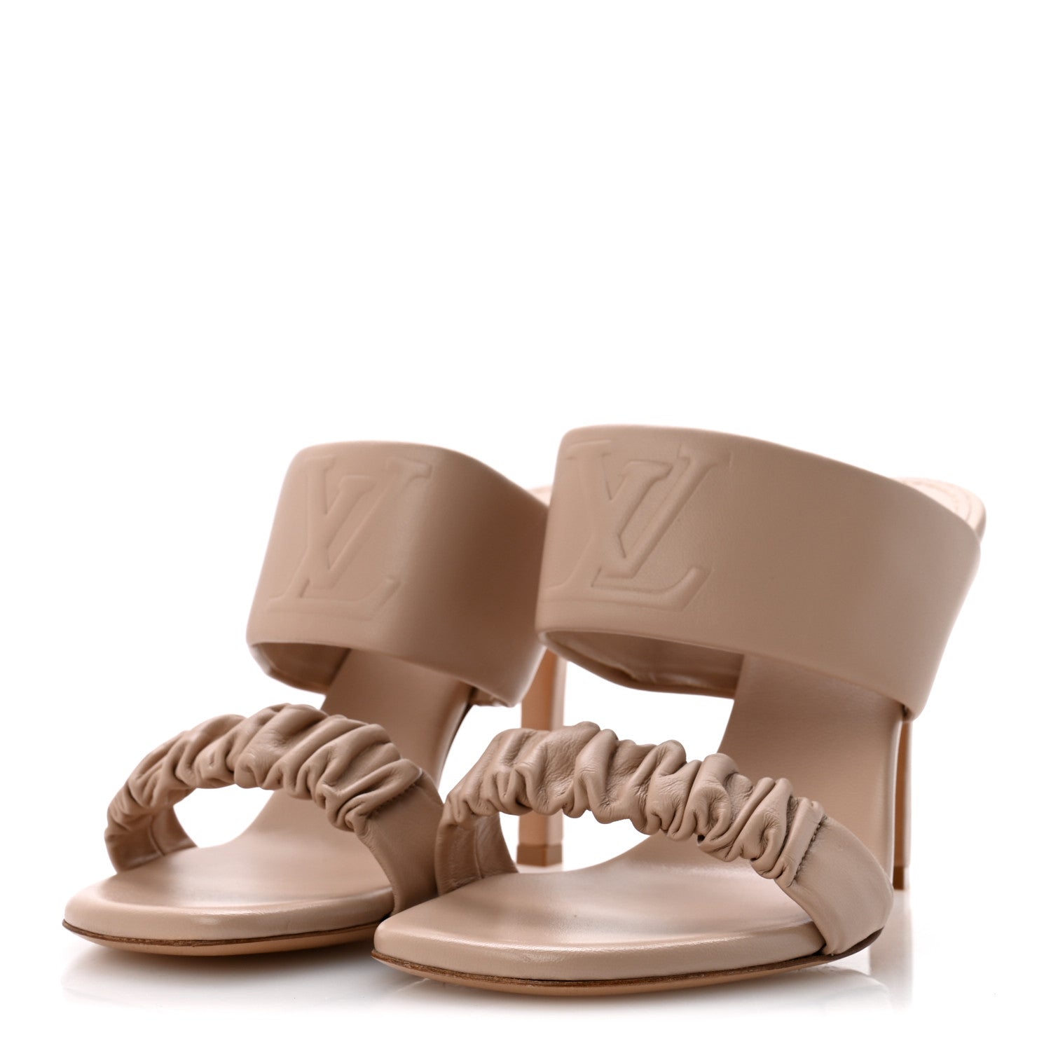 Louis Vuitton Lambskin Drapy Heel Mules 38 Beige 4 of 10