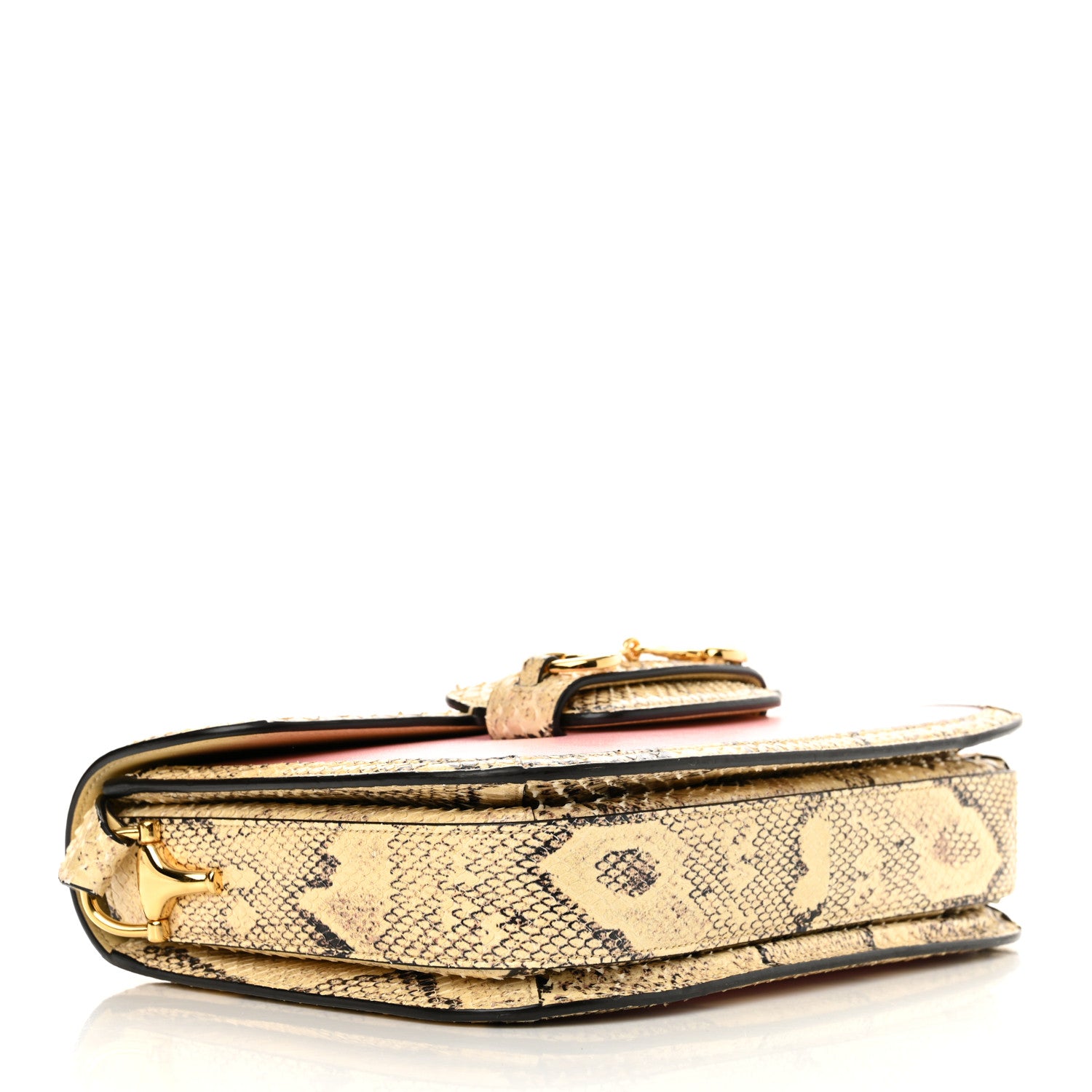 Gucci Azalea Calfskin Snakeskin Horsebit 1955 Shoulder Bag Wild Rose Beige 4 of 13