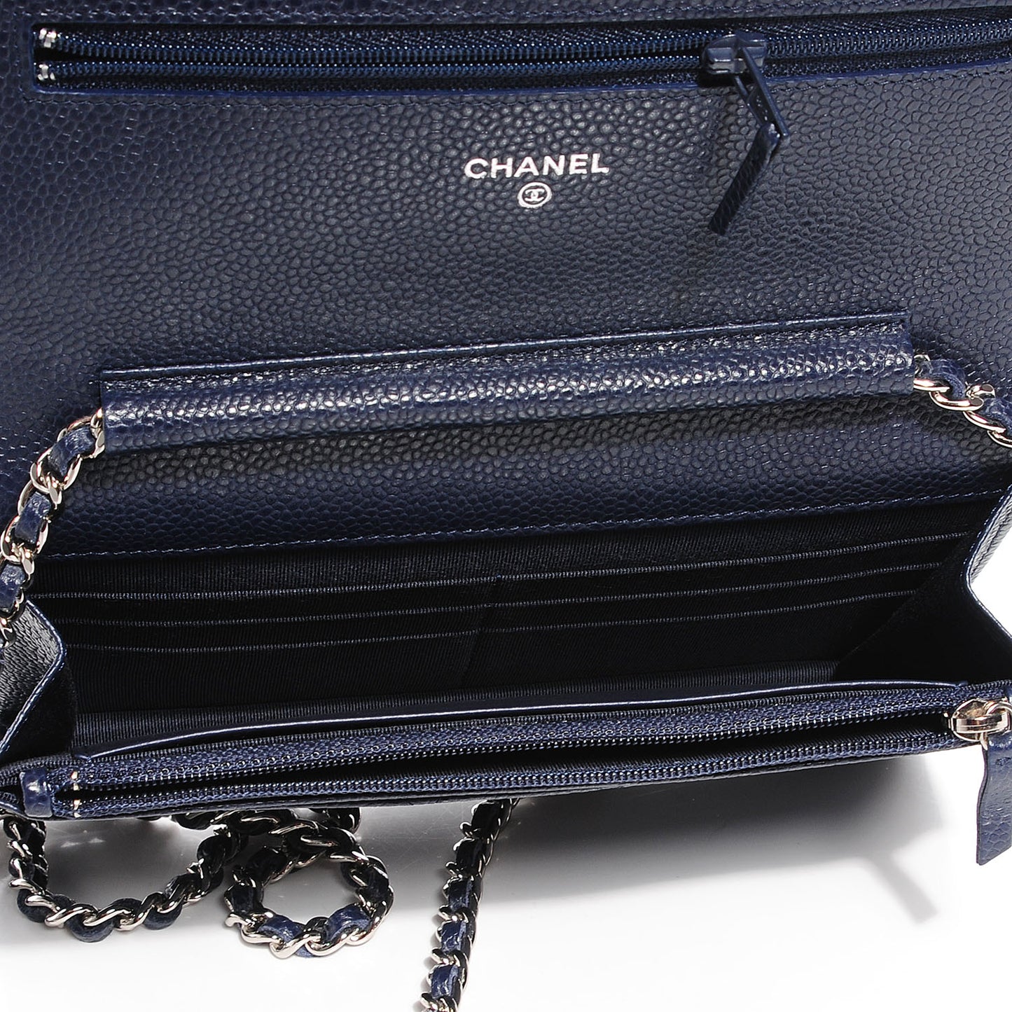 Caviar Quilted Wallet on Chain WOC Navy Blue
