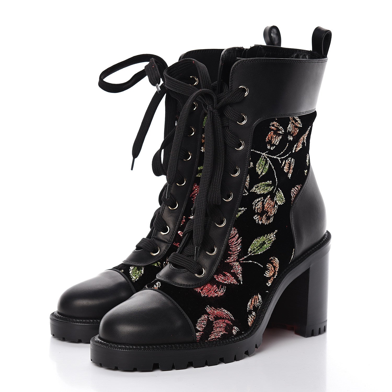 Christian Louboutin Velvet Floral Embroidered TS Croc 70 Boots 38.5 Black 3 of 8
