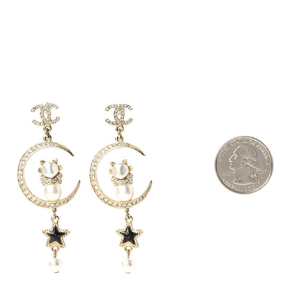 Chanel Metal Glass Crystal CC Cat Moon Earrings Gold 2 of 6