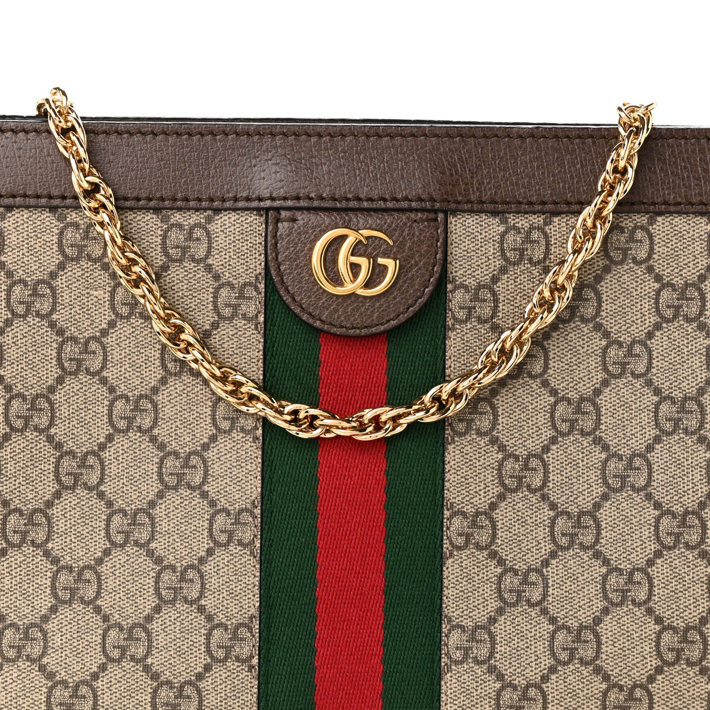 GG Supreme Monogram Web Medium Ophidia Chain Shoulder Bag Brown