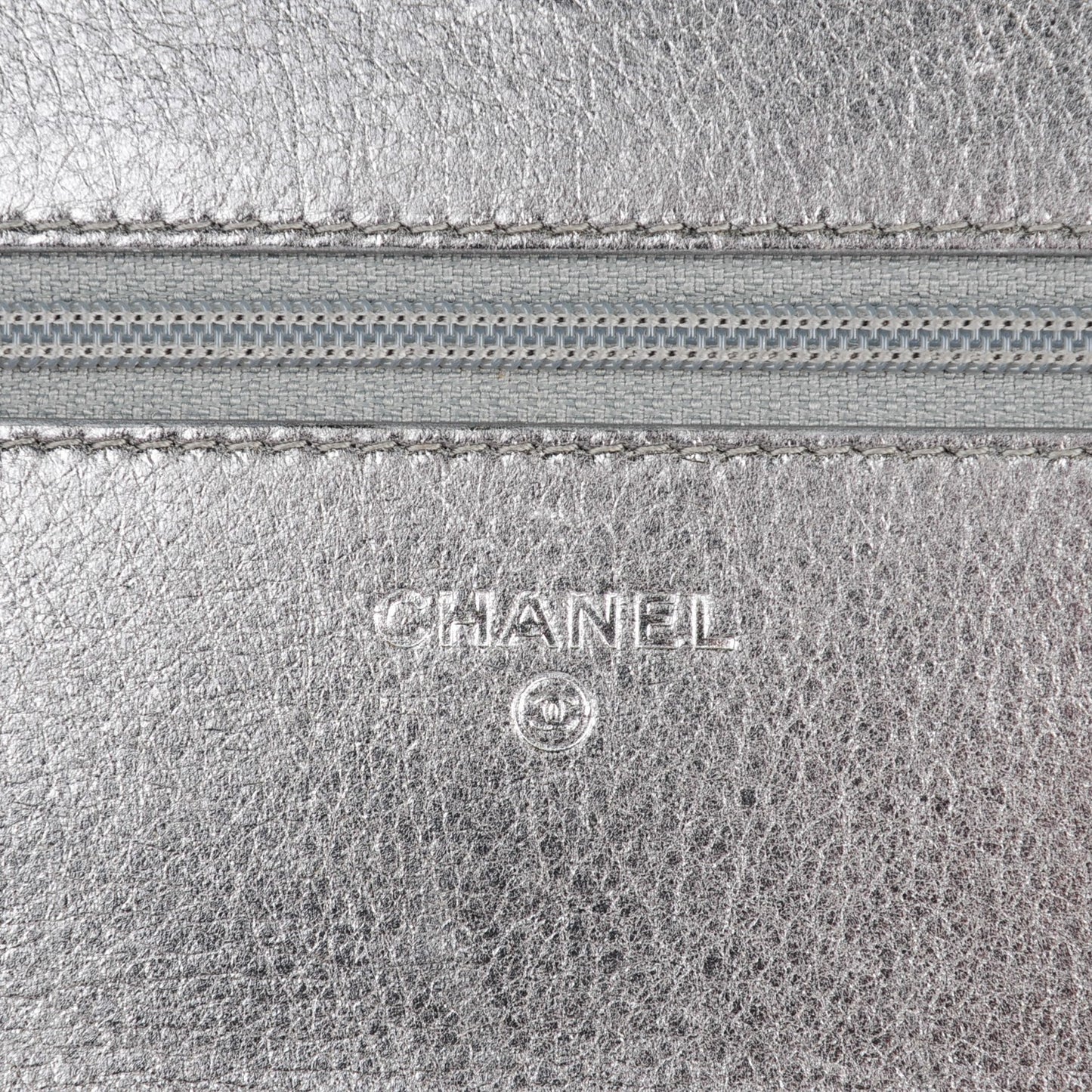 Metallic Distressed Calfskin Quilted Boy Wallet On Chain WOC Silver