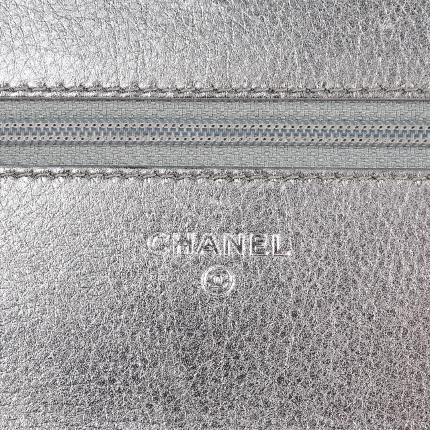 Chanel Metallic Distressed Calfskin Quilted Boy Wallet On Chain WOC Silver 6 of 8