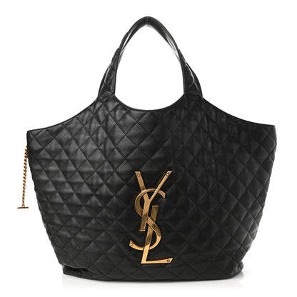 Saint Laurent Lambskin Quilted Maxi Icare Shopping Tote Black 3 of 10