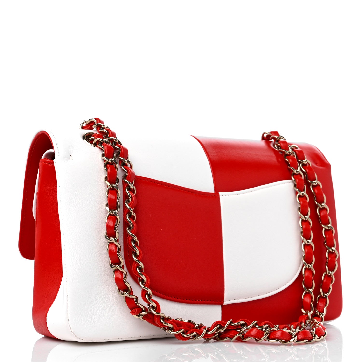 Chanel Lambskin Geometric Colorblock Medium Double Flap Red White 3 of 10